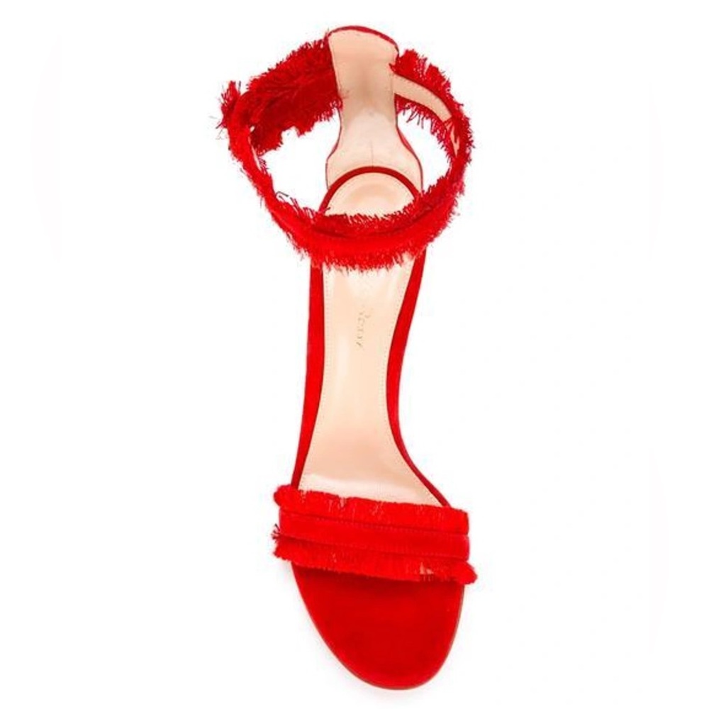 GIANVITO ROSSI Caribe 105 Red Satin Fringe Trim Accent Sandals Size 40.5 - Picture 8 of 16